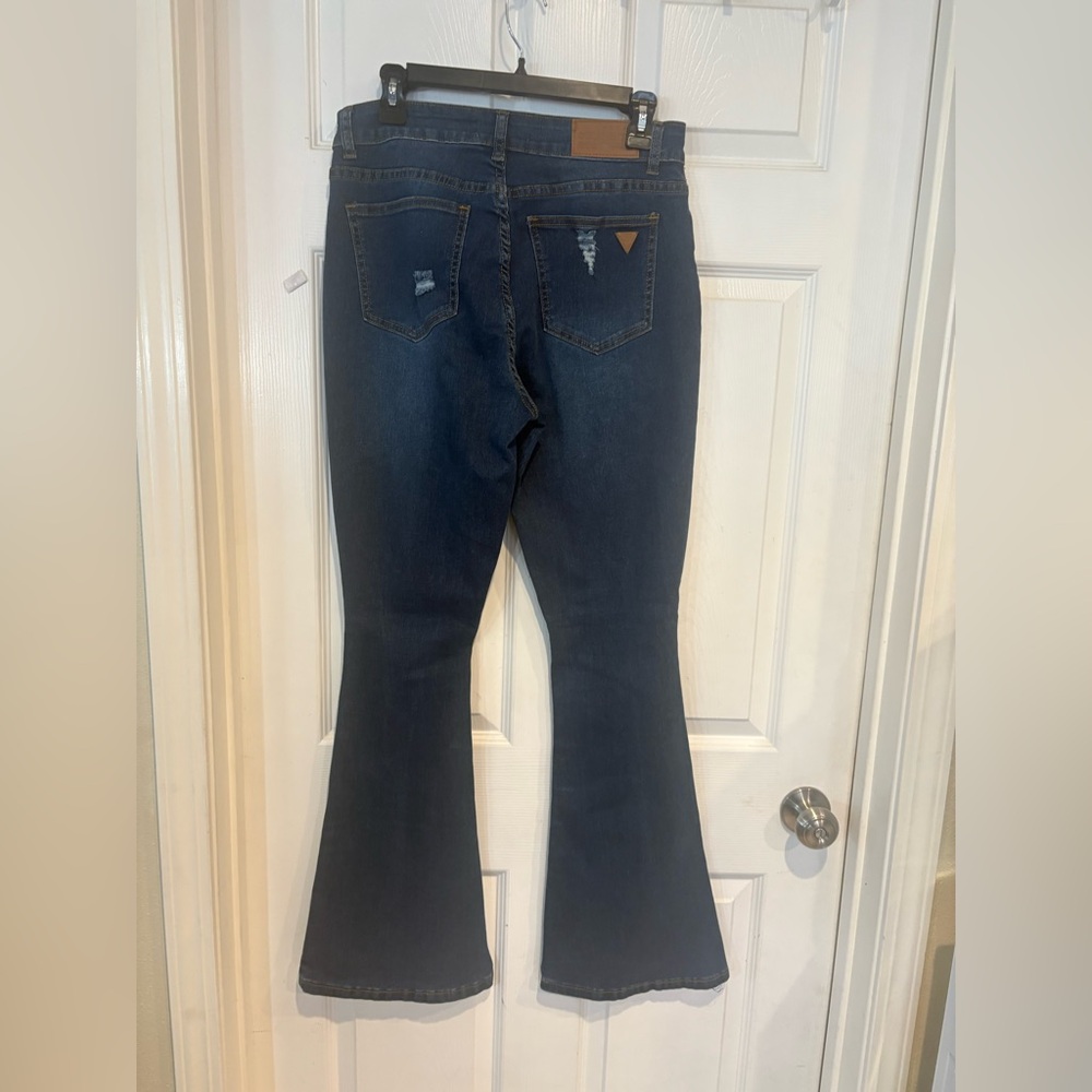 Dark Blue Flare Jeans with Distressed Details - Picture 2 of 6